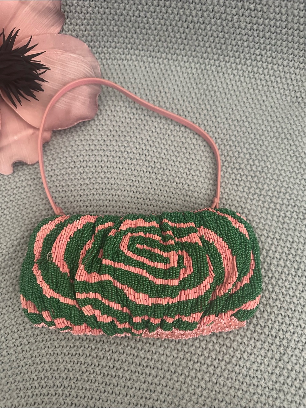 Staud Beaded Bean Emerald Quartz Acid Swirl Clutch Mini Bag - Picture 4 of 15